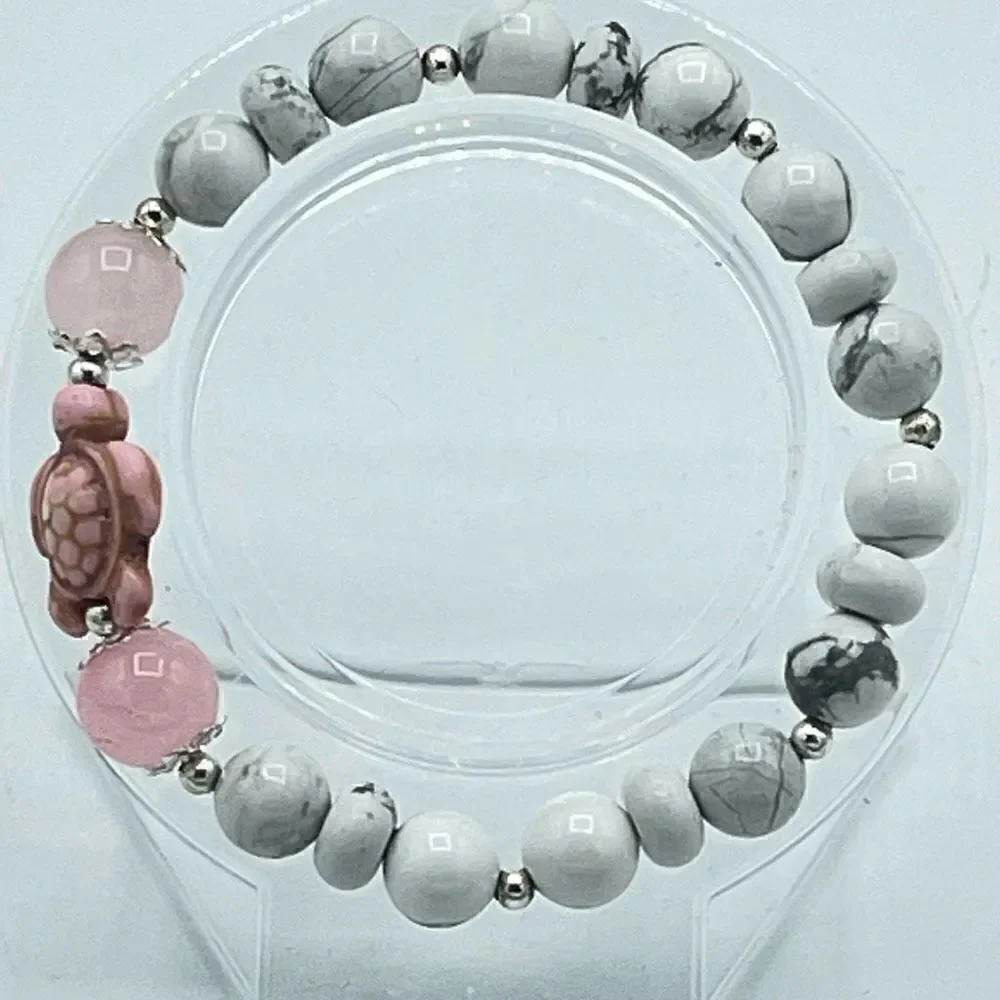 Crystal beaded stretch bracelet ONE NEW rose quartz howlite turtle reiki meditat